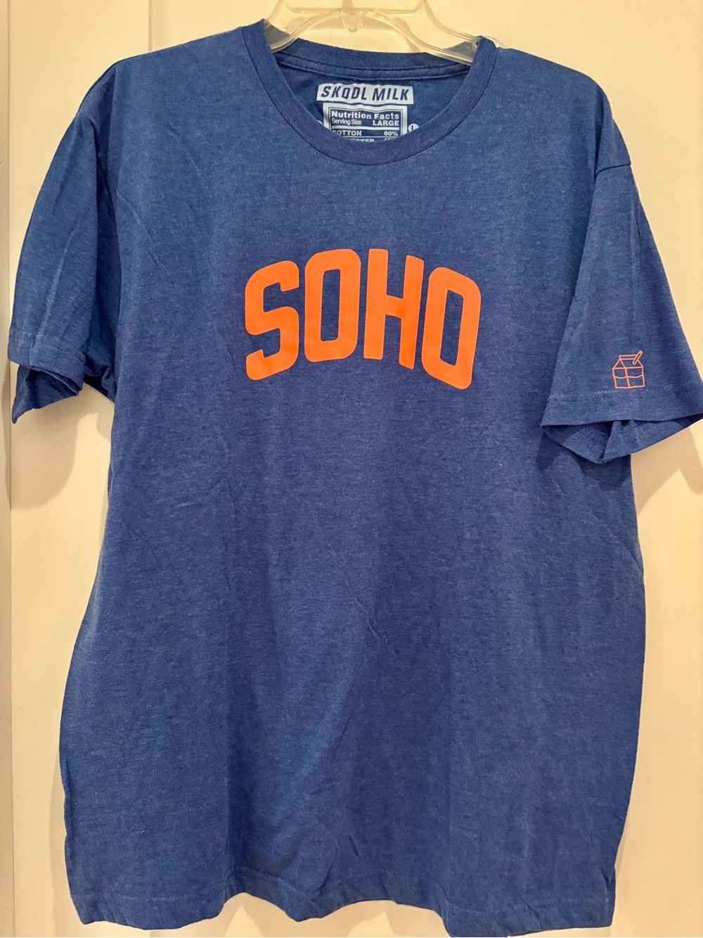 New Unisex T-Shirt “SOHO” in Size Large, Blue & Orange